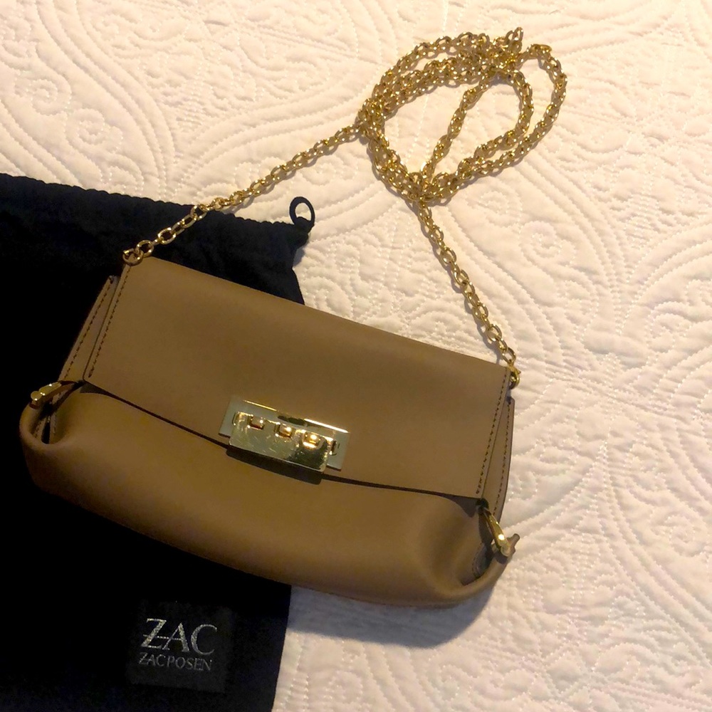 ZAC by Zac Posen Tan cross body / clutch bag with gold hardware